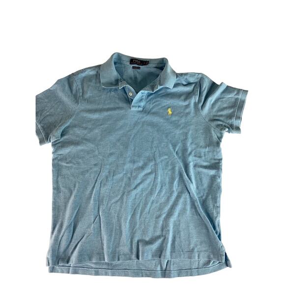 Polo Ralph Lauren Mens L Classic Polo Shirt Short Sleeve Aqua Yellow Logo - Picture 1 of 7